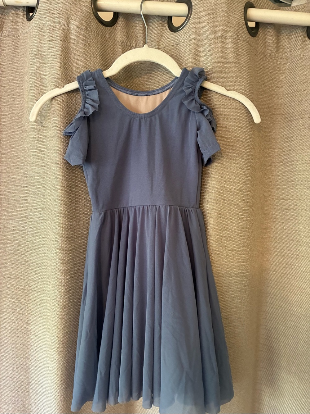 balera Blue Grey Ruffle Shoulder Dress- Kids small